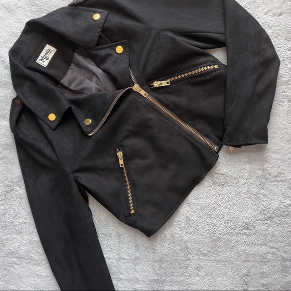 Show Me Your MuMu Jackets & Blazers - Show Me Your Mumu Faux Suede Vegan Leather Soft Zipper Cropped Moto Jacket Black